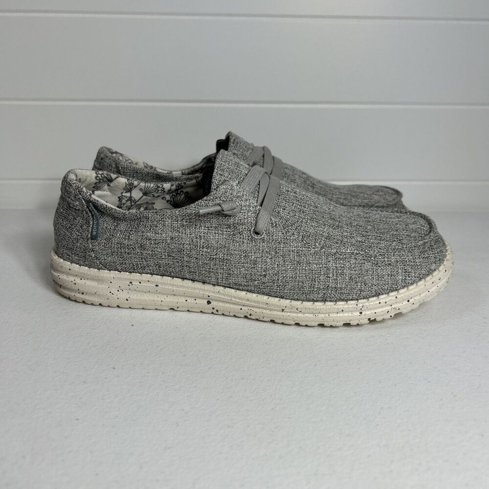 Hey Dude Women’s Shoes Size 8 Gray Wendy Linen Iron Comfort Slip-on